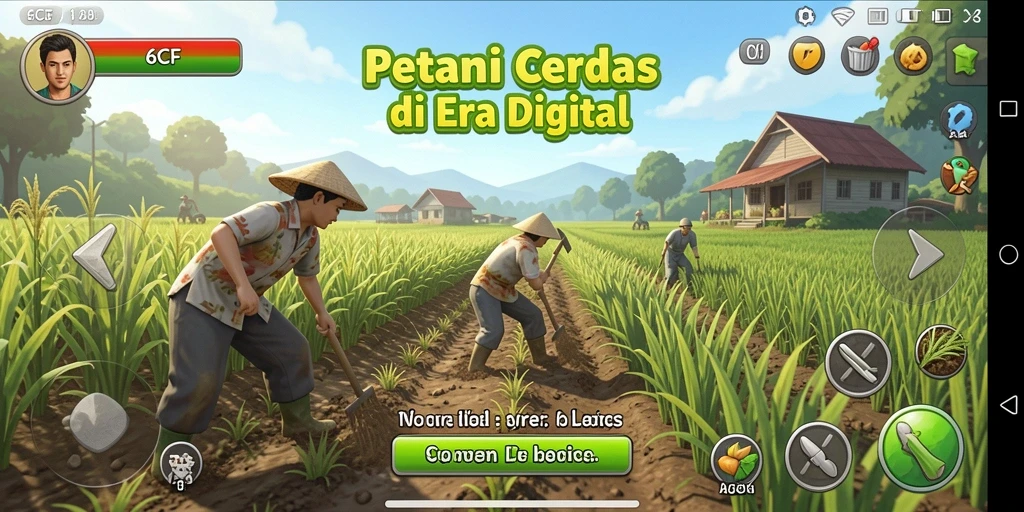 Screenshot gameplay 6CF menampilkan suasana pertanian yang hidup dan indah.