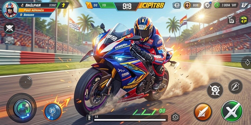 Tampilan gameplay seru di CIPIT88 dengan balapan motor yang menegangkan.
