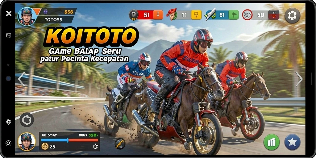 Tangkapan layar gameplay KOITOTO yang menampilkan aksi balap yang mendebarkan.