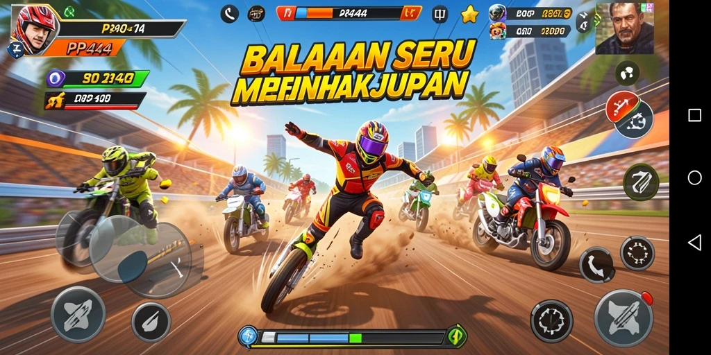 Gameplay PP444 yang menegangkan dan penuh aksi balapan.